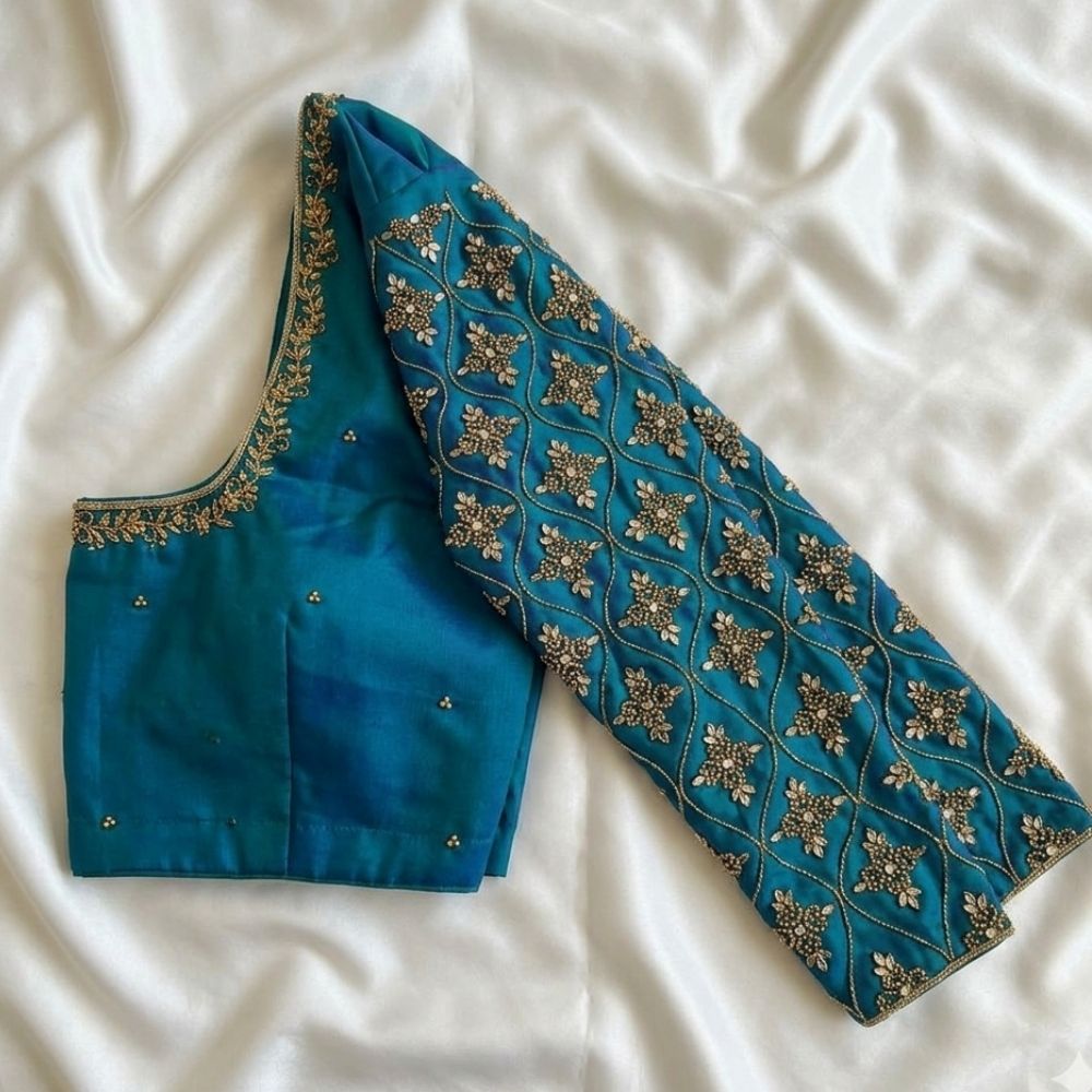 Peacock Blue Aari Work Blouse