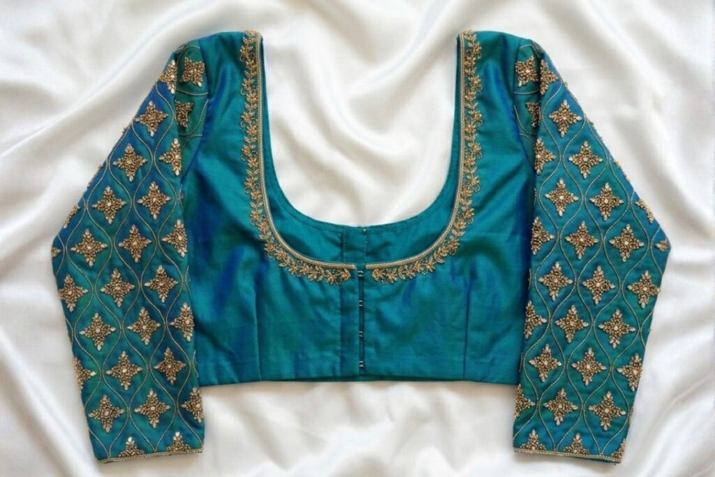 Peacock Blue Aari Work Blouse