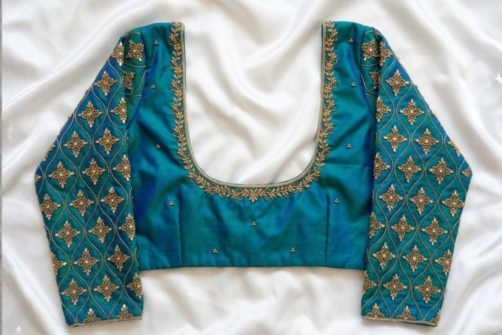 Peacock Blue Aari Work Blouse